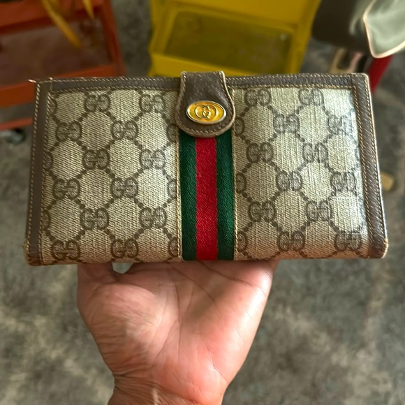 Gucci Handbags - OLD GUCCI Webbing GG Logo PVC Leather Long Bifold Wallet